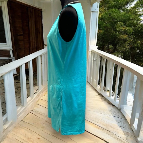 Lands End Women' Cotton Jersey Tunic Dress Cover-up Capri Aqua Embroidery‎ - Picture 3 of 9